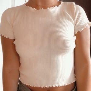 Brandy Melville light yellow lettuce edge baby tee